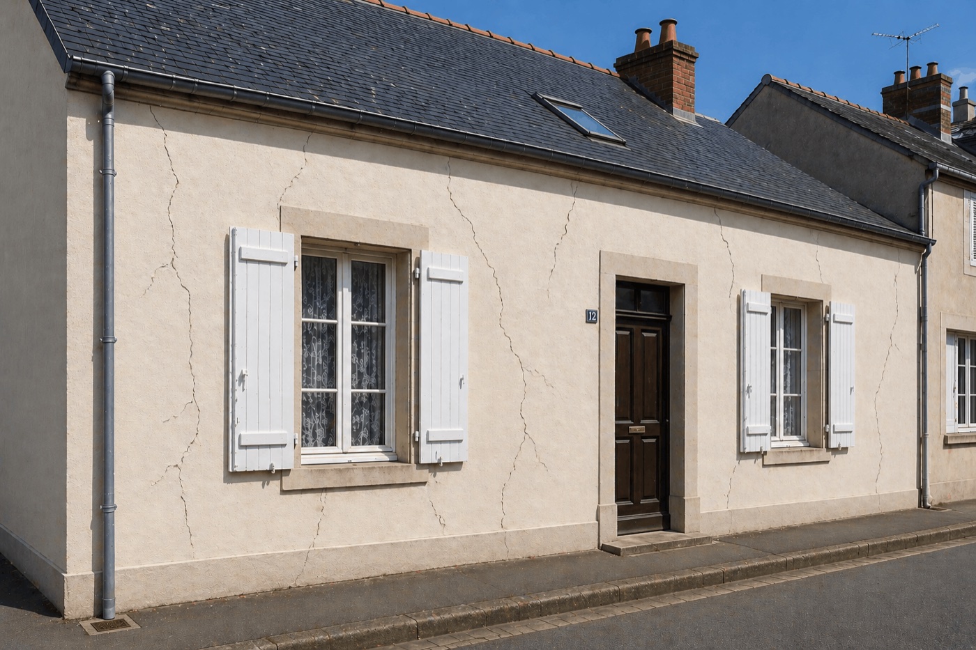 Avant ravalement façade maison de bourg à Craon