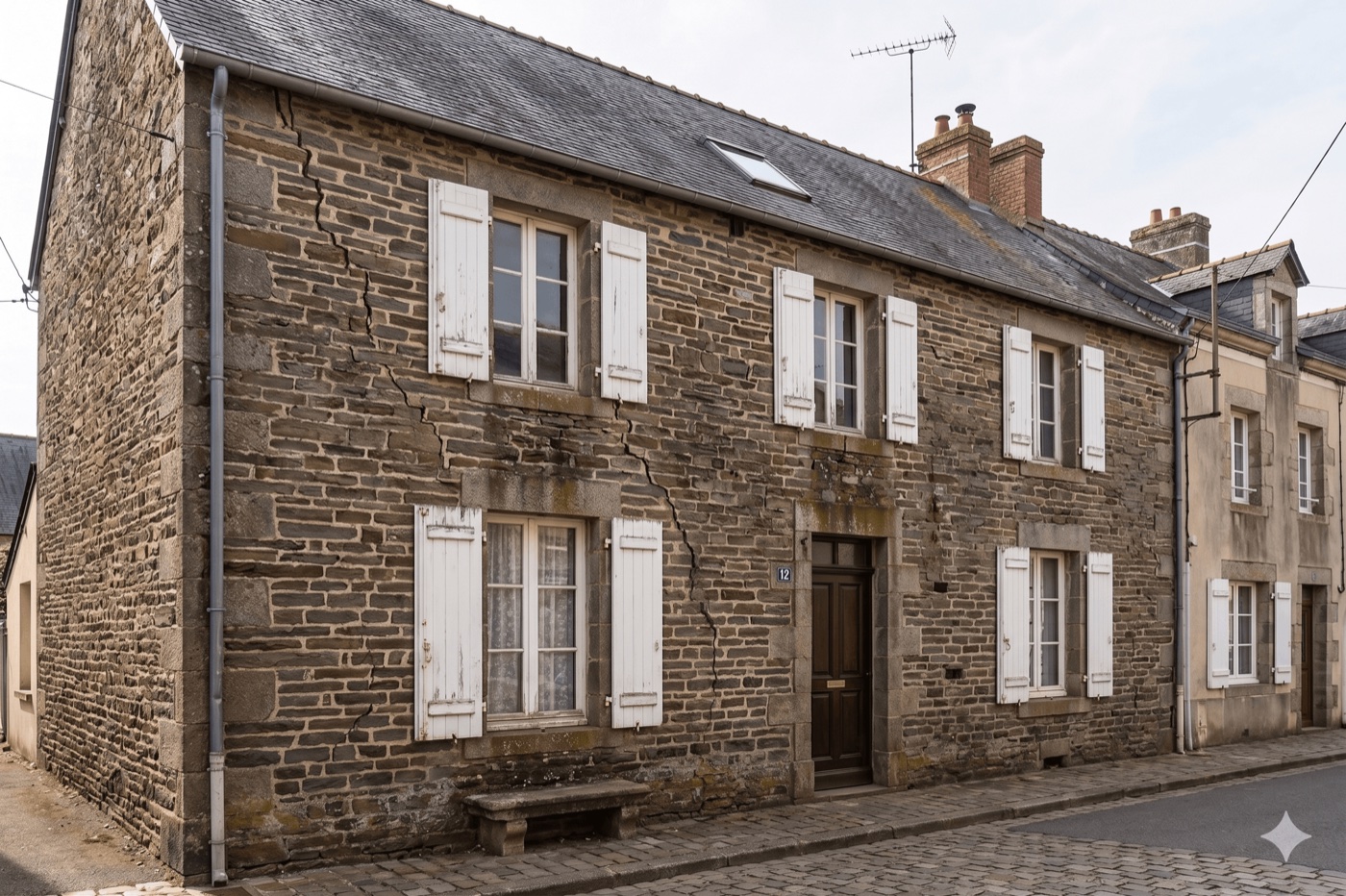 Avant ravalement façade maison en schiste à Ernée