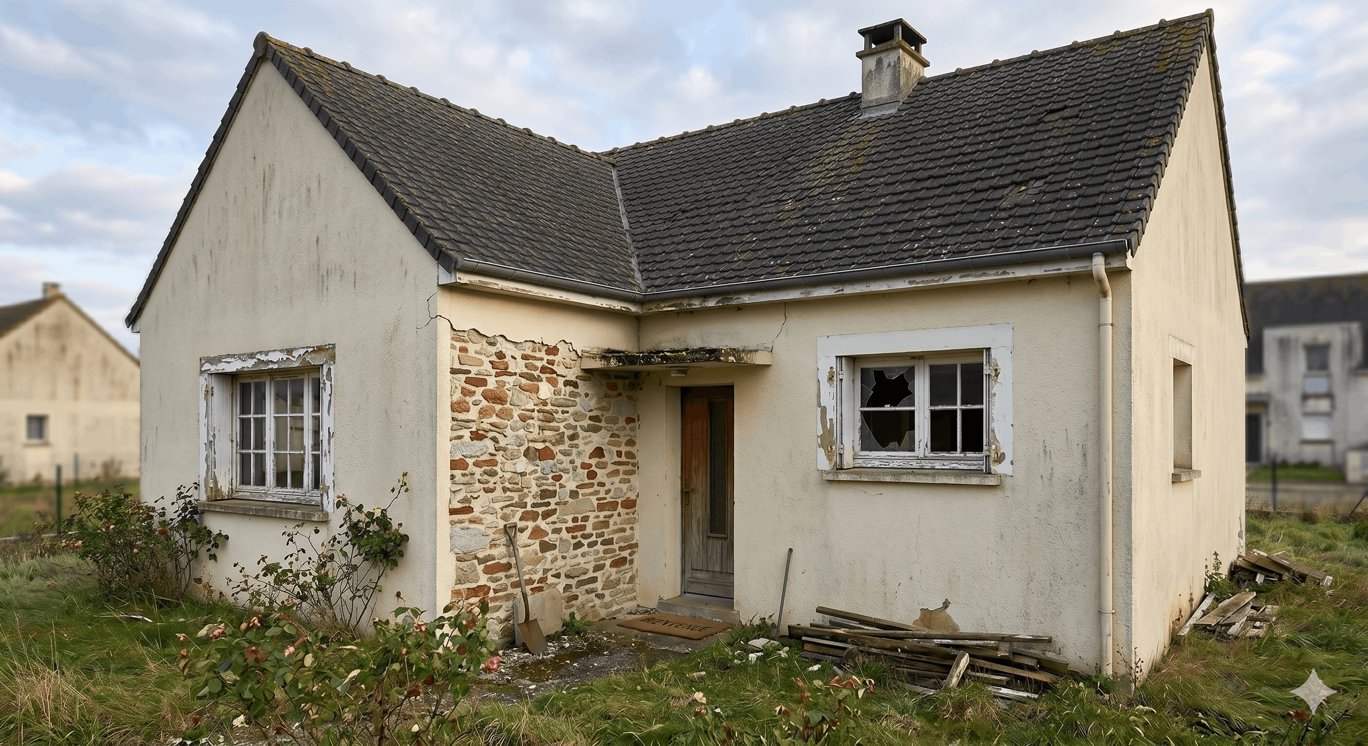 Avant ravalement façade pavillon années 70 Laval