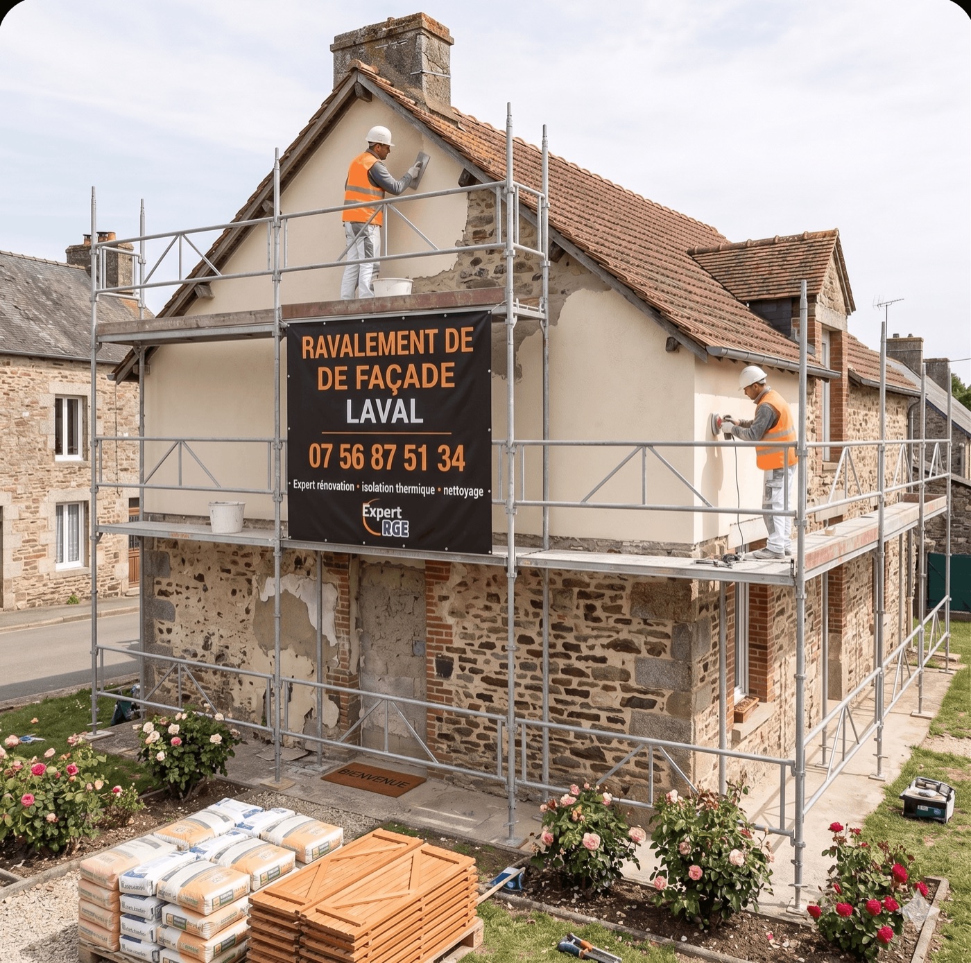 Avant/après ravalement de façade à Château-Gontier